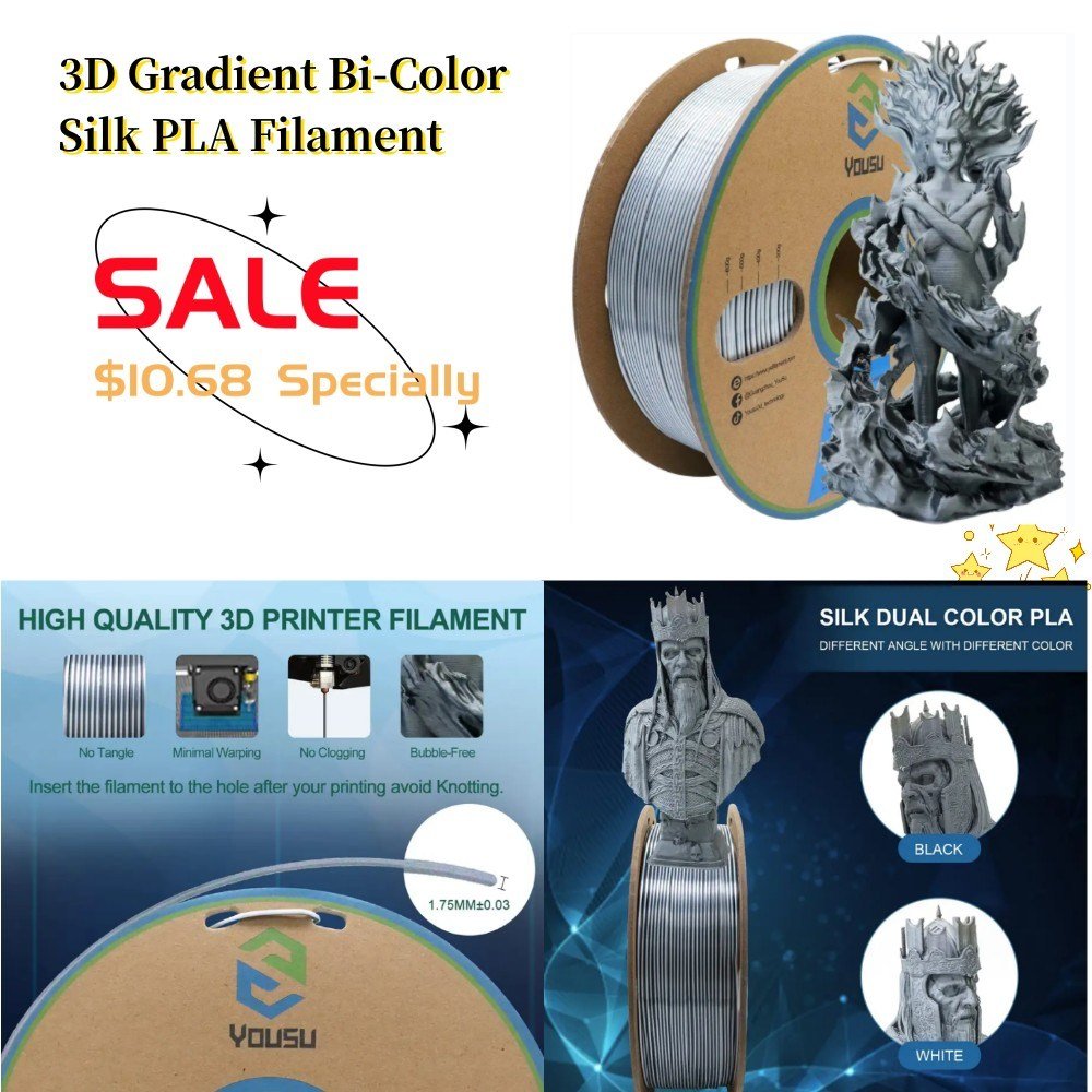 
                Factory Wholesale Bi-Color Gradient Black to White Silk PLA Filaments
            