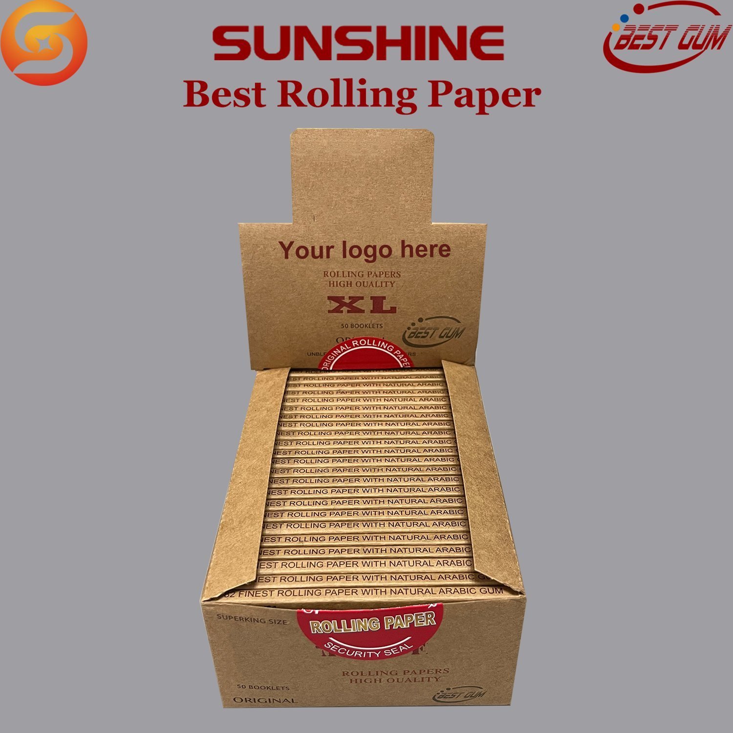
                OEM XL Size 12.5GSM Unbleached Brown Color Smoking Rolling Paper Factory
          